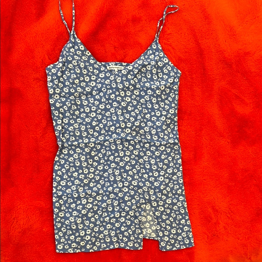 REFORMATION Floral Blue Spaghetti Strap Dress